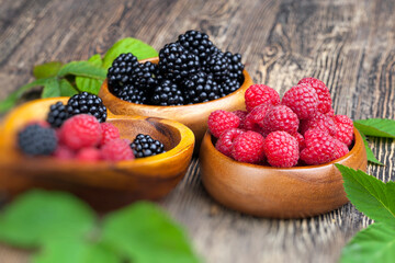 harvested red raspberries, close up