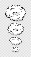 Selbstklebende Fototapeten Pop art smoke clouds. Comic funny balloons. Cartoon elements. Speech bubbles. Message shape with speed effect. Sky air objects. Explosion bomb frame. Vector illustration. © Iryna