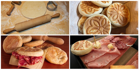 Photos collage step by step instructions for making traditional Italian Tigelle. Collage food of...