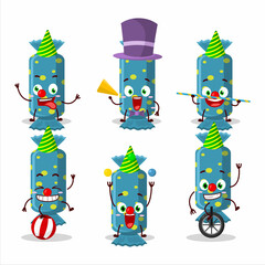 Cartoon character of blue long candy package with various circus shows