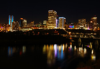Fototapeta na wymiar Cityscape at night in Edmonton, Alberta, Canada.