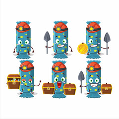 miners blue long candy package cute mascot character wearing helmet