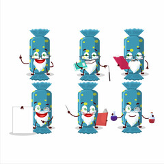 Fototapeta premium Professor blue long candy package academic cartoon character working on laboratory
