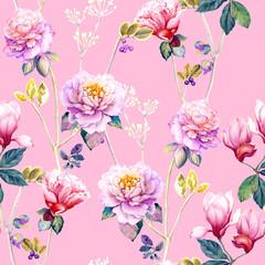 Flowers watercolor illustration.Manual composition.Seamless pattern.Design for cover, fabric, textile, wrapping paper . - 473927462