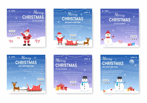 Merry Christmas Day Post Template Flat Design Illustration Editable of Square Background Suitable for Social media, Greeting Card, and Web Internet Ads