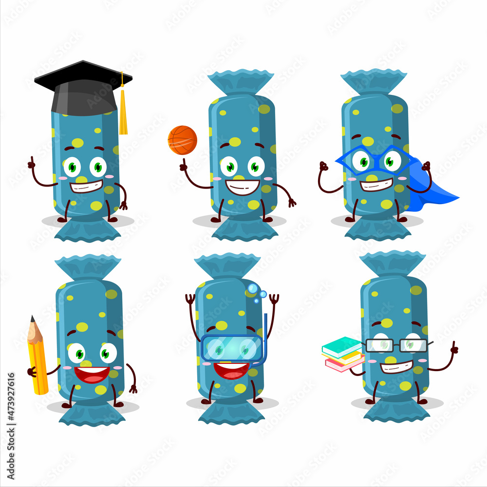 Sticker School student of blue long candy package cartoon character with various expressions