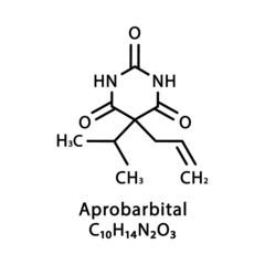 Aprobarbital molecular structure. Aprobarbitone skeletal chemical formula. Chemical molecular formula vector illustration