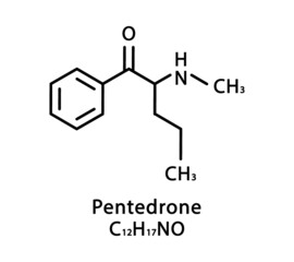 Pentedrone molecular structure. Pentedrone skeletal chemical formula. Chemical molecular formula vector illustration