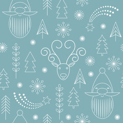 Seamless Christmas and New Year background. Line art