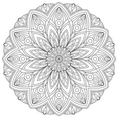 Vector drawing for coloring book. Geometric floral pattern. Contour drawing on a white background. Mandala.