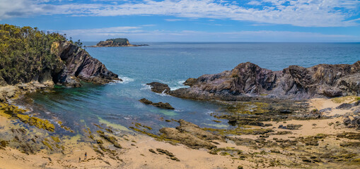 Daytime Aerial Seascape and Rock Formations
