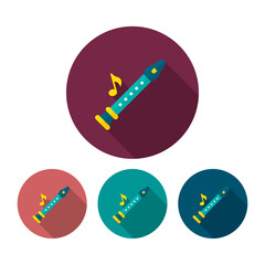 Flute and noted musical note vector icon flat design, long shadow, eps10