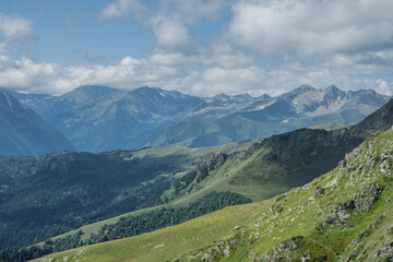 Fototapeta premium Arkasar mountain range, tourist resort of Arkhyz.