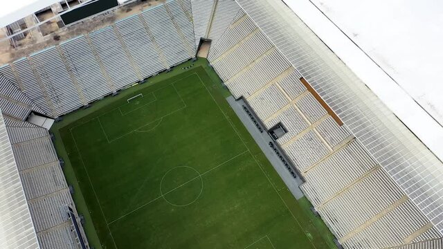 Aerial landscape of sports scenery at Sao Paulo city Brazil. Cityscape near soccer stadium field.