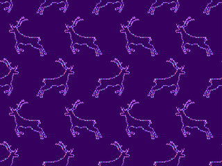 Pixel deer seamless pattern. 8-bit Christmas background with deer in pixel art style. Retro 8-bit video game. Design for printing, wrapping paper and advertising. Vector illustration