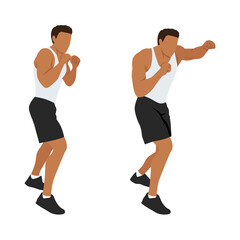 Man doing shadow boxing exercise. Flat vector illustration isolated on different layers. Workout character