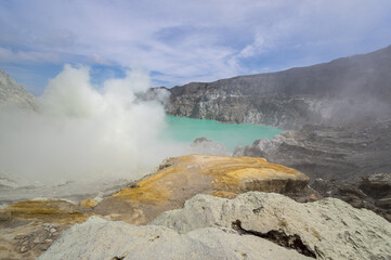 Ijen volcano in East Java, Indonesia