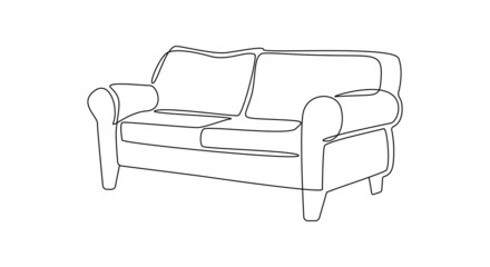 Modern comfy furniture sofa for home interior in trendy hygge style outline contour lines. Simple linear silhouette of Couche. Doodle vector illustration