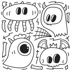 cute halloween cartoon doodle illustration design for coloring, backgrounds, stickers, logos, symbol, icons and more