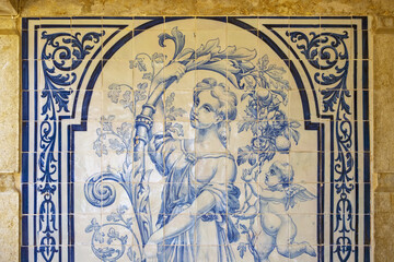 Azulejos panels in the gardens of a palace in Estoi, Algarve, Portugal	
