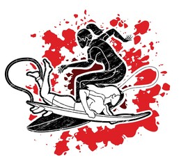 Women Surfer Action Surfing Sport Players Cartoon Graphic Vector