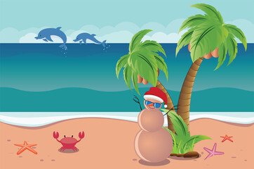 Fototapeta na wymiar Christmas sandman on beach