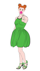 Ginger girl with victory hand sign pop art