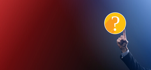 Question mark. 3d abstract on dark background flat icons with long shadows.. Ask symbol. Help...
