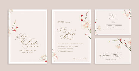 Wedding Invitation Set with red and white flower