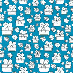 Obraz premium Seamless pattern, Hand drawn gift bix. Blue and white vector background