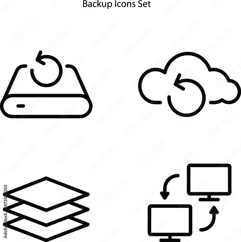 Poster backups icons set. outline set of backups vector icons for web design isolated on white background. 