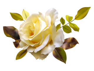 Realistic vector illustration of  wilted yellow rose with foliage