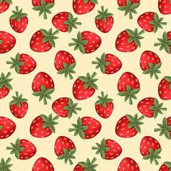 Seamless pattern with strawberry on a beige background 