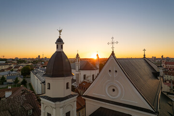 Aerial summer evening sunset view in sunny Vilnius old town