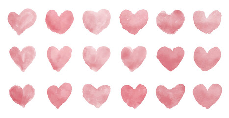 Fototapeta premium Watercolor hearts on white background vector illustration