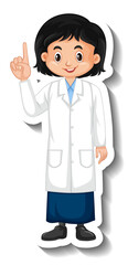 Scientist student girl cartoon character sticker