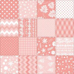 Cute seamless patchwork pattern in pastel colors. Stitched square patches with floral and geometric ornaments.