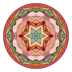 Decorative plate with colorful mandala pattern. Beautiful design for dish. Vector illustration.