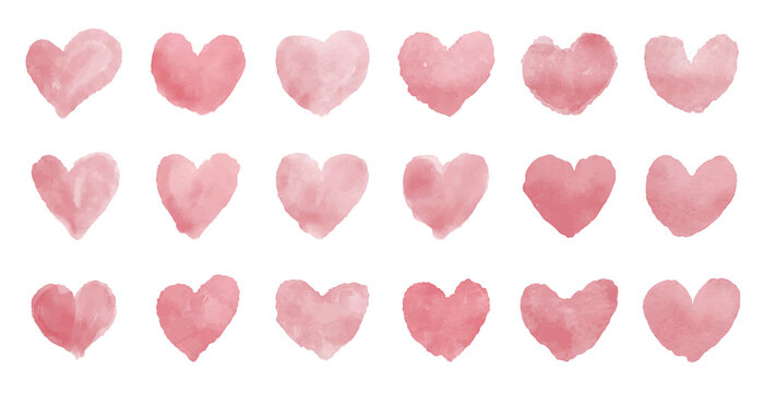 Watercolor hearts on white background vector illustration