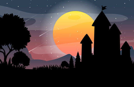 Spooky night background with full moon
