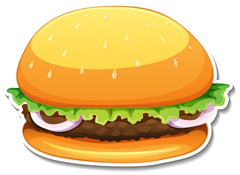 Hamburger with meat and vegetable in cartoon style