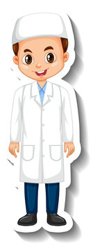 Muslim scientist boy cartoon character sticker