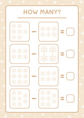 How many snowflake, game for children. Vector illustration, printable worksheet
