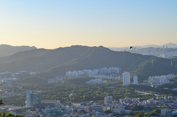 Seoul city view from the top of the mountain at day time