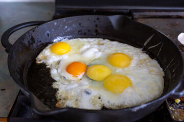 Frying eggs in a cast iron frying pan