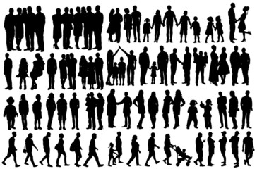 silhouette set people on white background, isolated, vector