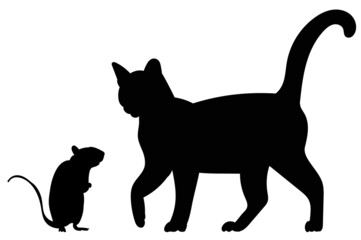 silhouette cat and mouse white background