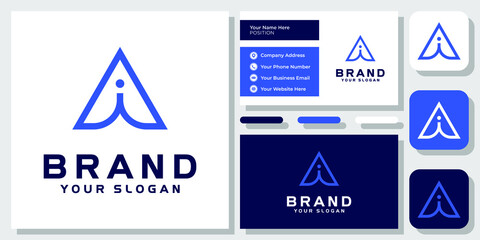 Initials Letters IA AI Triangle Modern Simple Line Monogram Logo Design with Business Card Template
