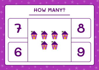 How many House, game for children. Vector illustration, printable worksheet