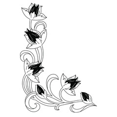 Obraz premium vector corner floral pattern for page decoration consisting of beautiful flowers and intertwined leaves isolated on white background. useful for print, decorating pages, postcards, invitations, tattoo